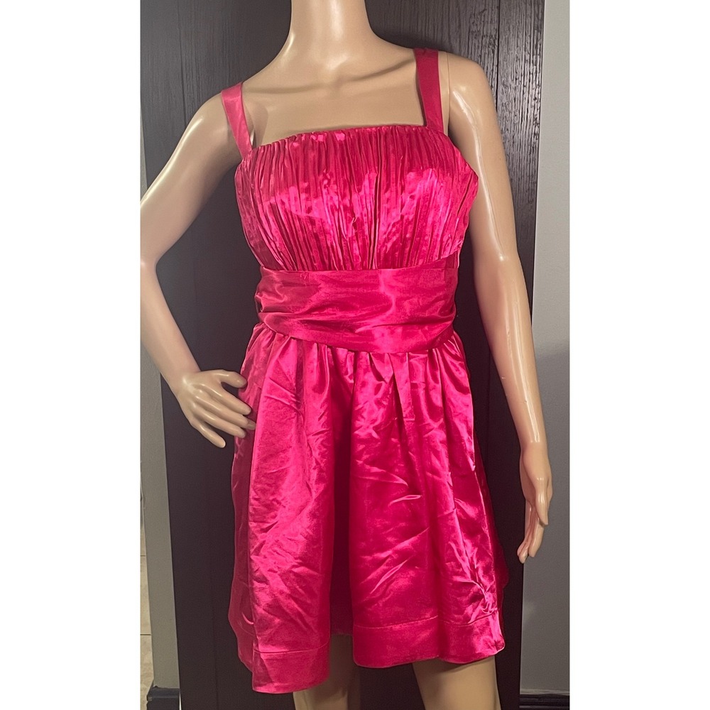 Maeve Anthropologie Pink Satin Bow Tie Mini Dress Size 10 Ruched Barbiecore